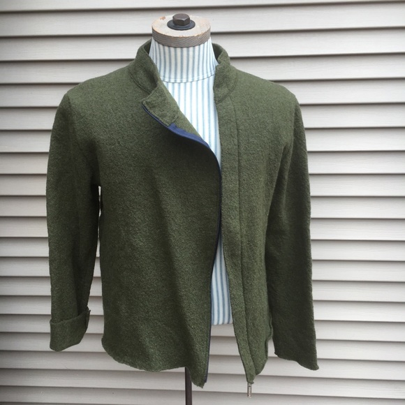 EUC Essence asymmetrical zip green wool jacket - Picture 2 of 8